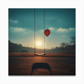 Red Balloon On A Swing 2 Canvas Print