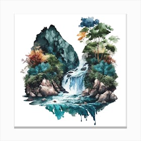 Waterfall Watercolor Painting 4 Canvas Print