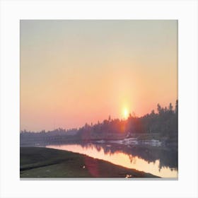 Sunset Over A River Canvas Print