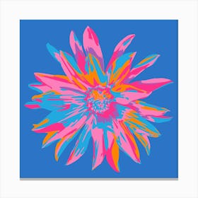 DAHLIA BURSTS Single Abstract Blooming Floral Summer Bright Flower in Fuchsia Pink Purple Blue Orange on Royal Blue Canvas Print