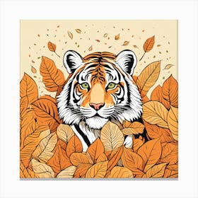 Tiger In Autumn Leaves Canvas Print