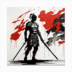 Samurai Warrior Silhouette Sumi E Wall Art - Bold Red and Black Abstract Canvas Stampe su tela