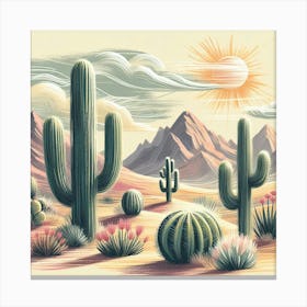 Illustration cactus in the desert Canvas Print