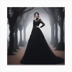 Gothic Woman In A Black Dress Canvas Print