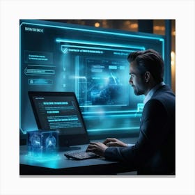 Futuristic Man Working On Computer Canvas Print