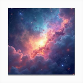 Colorful Watercolor Space With Ethereal Star Fields 1 Canvas Print