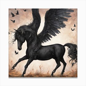 Black Horse With Wings Canvas Print