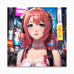 Anime Girl With Headphones Canvas Print