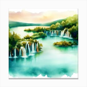 Watercolor Of Plitvice Lakes, Waterfalls 2 Canvas Print
