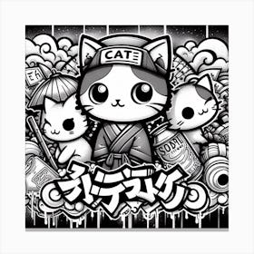 Graffiti Cat Black And White Canvas Print