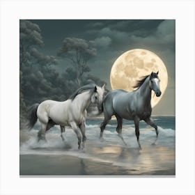 Two Horses On The Beach Canvas Print