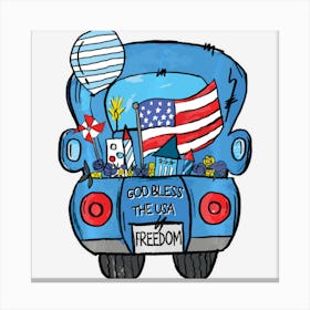 Limited Edition Hand Draw Truck 4th Of July American Flag Canvas Print