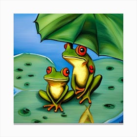 Frogs On A Lily Pad Canvas Print