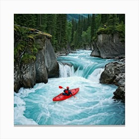 Riverine Expedition Capturing A Sportive Intensity Kayak Slicing Through A Cascade Of Raging Rapids Canvas Print