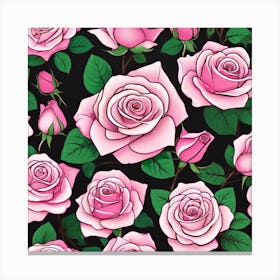 Pink Roses Seamless Pattern 6 Canvas Print