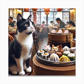 A Cat's Feast: Dumplings Galore Canvas Print