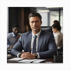 Businessman Sitting At Desk Art Print Canvas Print