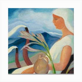 Girl In White With Factory Chimneys And Flowers By Zolo Palugyay Canvas Print