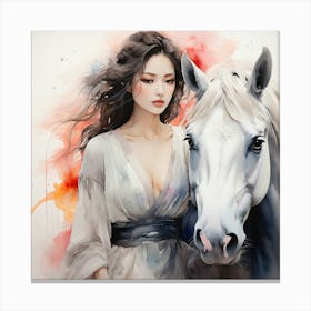 Chinese Woman And Horse Canvas Print