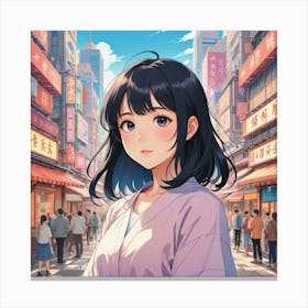 Anime Girl In A City Canvas Print