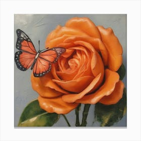 Orange Rose With Butterfly Canvas Print