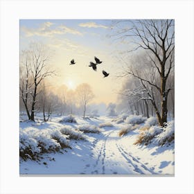 Crows In The Snow Canvas Print