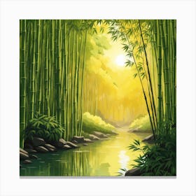 A Stream In A Bamboo Forest At Sun Rise Square Composition 421 Canvas Print