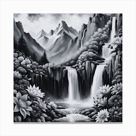 Waterfall In Black And White 2 Canvas Print