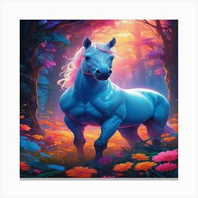 Blue Horse In The Forest Canvas Print