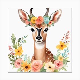 Floral Baby Antelope Nursery Illustration (40) Canvas Print