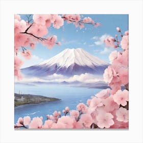 Mountain With Cherry Blossom Canvas Print