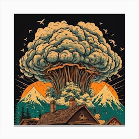 Wooden hut left behind by an atomic explosion 16 Canvas Print