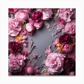 Pink Peony Flowers On Gray Background Canvas Print