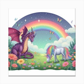 Unicorn And Dragon Canvas Print