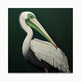 Ohara Koson Inspired Bird Painting Brown Pelican 1 Square Canvas Print