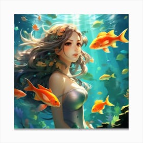 Anime Art, Mermaid and the underwater kingdom 1 Canvas Print