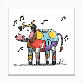 Cow With Music Notes 1 Canvas Print