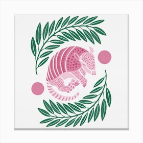 Armadillo   Pink And Green Square Canvas Print