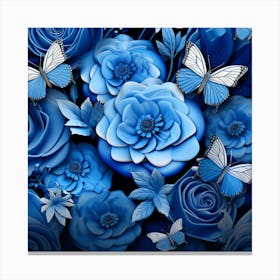 Blue Roses And Butterflies Canvas Print