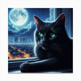 Black Cat With Green Eyes Canvas Print