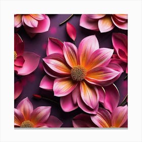Pink Flowers On A Purple Background Canvas Print