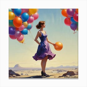 Girl With Balloons Canvas Print