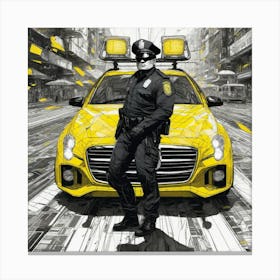 Policeman On A Yellow Taxi Canvas Print