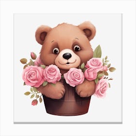 Teddy Bear With Roses 19 Canvas Print