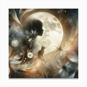 Cat silhouette in the moonlight 2 Canvas Print