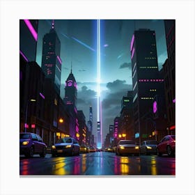 Rain and Neon A City’s Nighttime Charisma Canvas Print