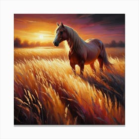 Horse In A Field At Sunset 1 Canvas Print