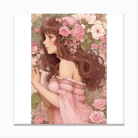 Pink rose fairy Mucha style Canvas Print