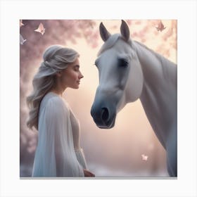 White Horse And A Girl Canvas Print