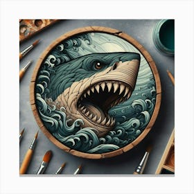 Shark in a Wooden Frame Canvas Print